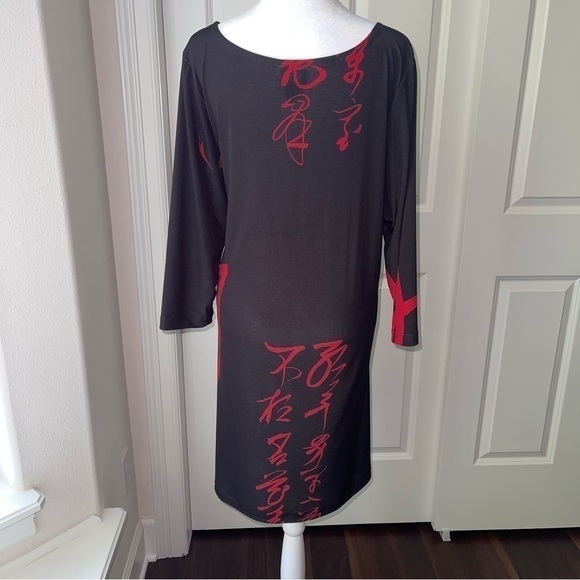 Anne Namba A-Line Graffiti Dress or Long Tunic Washable Scoop Neck 3/4 Sleeve L - Picture 3 of 11